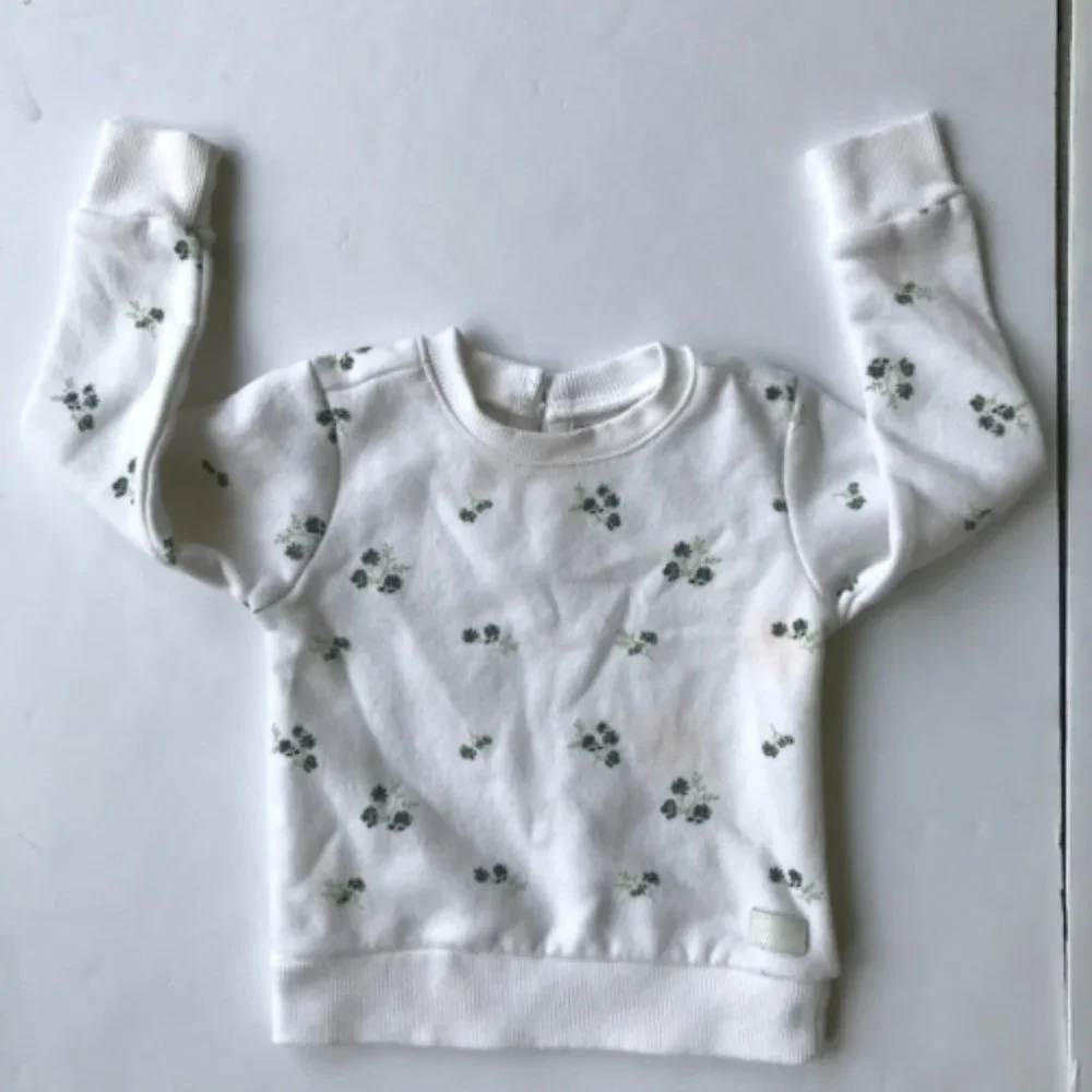 7 For All Mankind Sweatshirt Top Baby 12M Month White Floral Button Keyh…